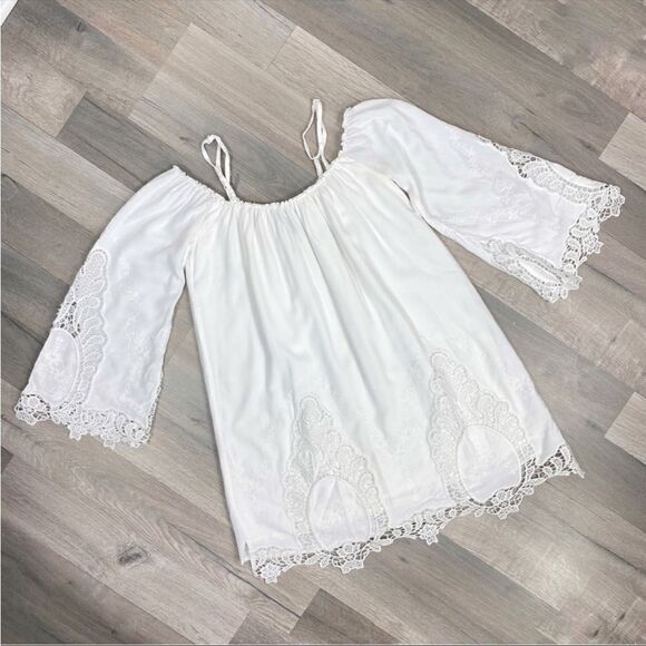 Rue21 Crochet Lace Insets Off The Shoulder Tunic Top White Small - Picture 12 of 12